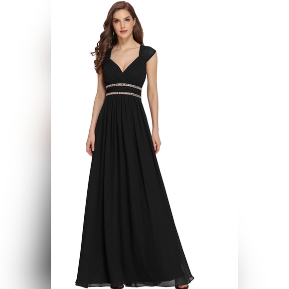 Ever Pretty Chiffon Embellished Rhinestone Zip Cocktail Black Tie Maxi Gown - Picture 11 of 14
